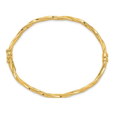 14K Yellow Gold Twisted Oval Hinged Bangle Bracelet – view 3