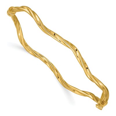 14K Yellow Gold Twisted Oval Hinged Bangle Bracelet