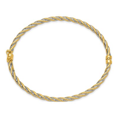 14K Two-Tone Gold Hinged Oval Bangle Bracelet – view 3