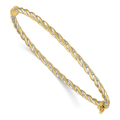 14K Two-Tone Gold Hinged Oval Bangle Bracelet