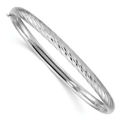 14K White Gold Hinged Oval Bangle Bracelet