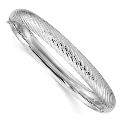 14K White Gold Hinged Oval Bangle Bracelet