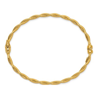 14K Yellow Gold Twisted Hinged Oval Bangle Bracelet – view 3