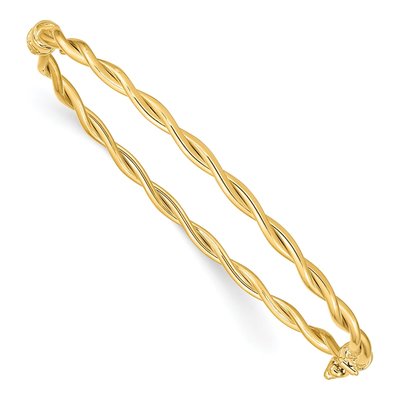 14K Yellow Gold Twisted Hinged Oval Bangle Bracelet