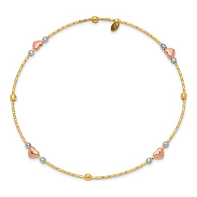 14K Tri-Color Gold Hearts Bangle Bracelet – view 3