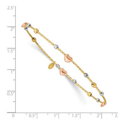 14K Tri-Color Gold Hearts Bangle Bracelet – view 4