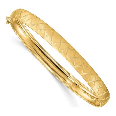14K Yellow Gold X-Pattern Oval Flexible Bangle Bracelet