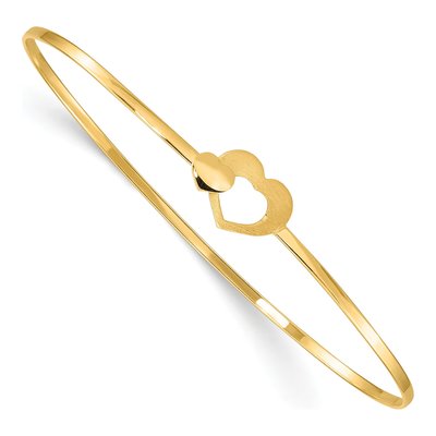 14K Yellow Gold Two Hearts Bangle Bracelet
