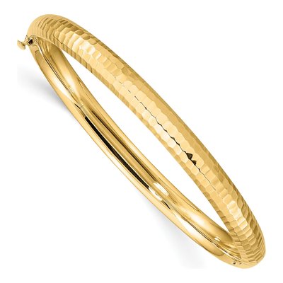 14K Yellow Gold Hammered Hinged Childrens Bangle Bracelet