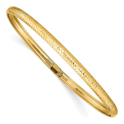 14K Yellow Gold Textured Oval Bangle Bracelet
