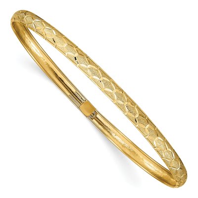 14K Yellow Gold Diamond-Cut Oval Bangle Bracelet