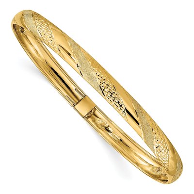 14K Yellow Gold Flexible Diamond-Cut Oval Bangle Bracelet