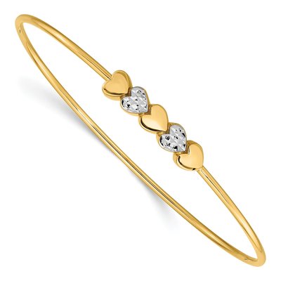 14K Yellow Gold Diamond-Cut Heart Bangle Bracelet