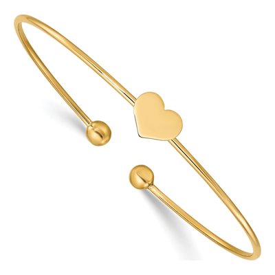 14K Yellow Gold Heart Oval Cuff Bracelet