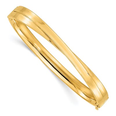 14K Yellow Gold Criss-Cross Hinged Oval Bangle Bracelet