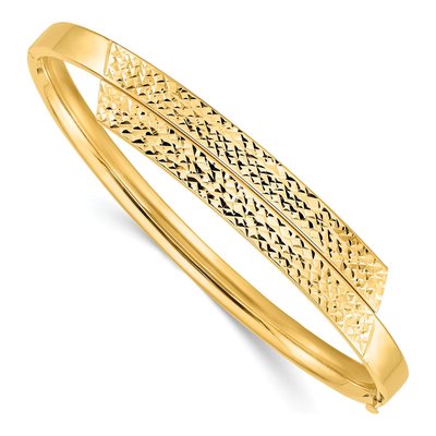 14K Yellow Gold Diamond-Cut Overlap Hinged Bangle Bracelet