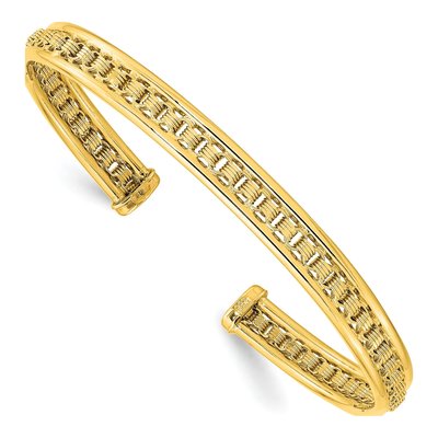 14K Yellow Gold Textured Oval Cuff Bracelet