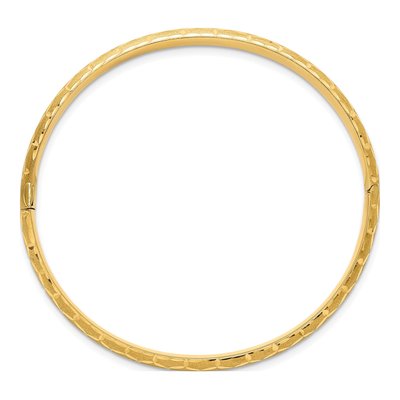 14K Yellow Gold Diamond-Cut Hinged Bangle Bracelet – view 3
