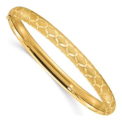 14K Yellow Gold Diamond-Cut Hinged Bangle Bracelet
