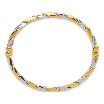 14K Two-Tone Gold Twisted Hinged Oval Bangle Bracelet – view 2
