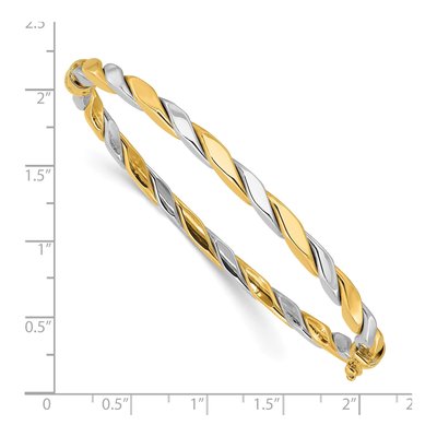 14K Two-Tone Gold Twisted Hinged Oval Bangle Bracelet – view 3
