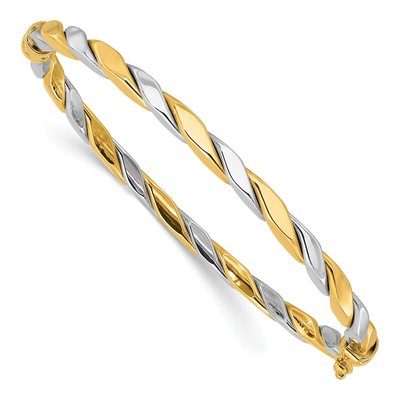 14K Two-Tone Gold Twisted Hinged Oval Bangle Bracelet