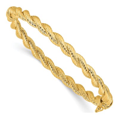 14K Yellow Gold Twisted Hinged Oval Bangle Bracelet