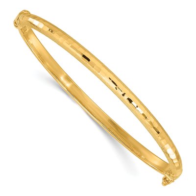 14K Yellow Gold Diamond-Cut Hinged Bangle Bracelet