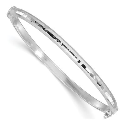 14K White Gold Diamond-Cut Hinged Bangle Bracelet