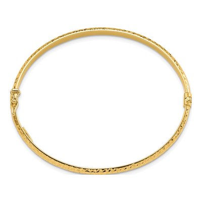 14K Yellow Gold Diamond-Cut Hinged Oval Bangle Bracelet – view 3