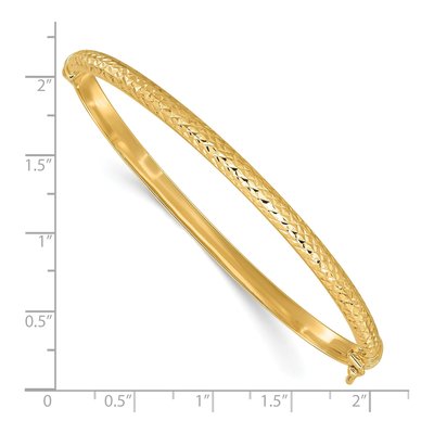 14K Yellow Gold Diamond-Cut Hinged Oval Bangle Bracelet – view 4