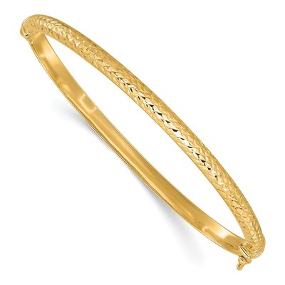14K Yellow Gold Diamond-Cut Hinged Oval Bangle Bracelet