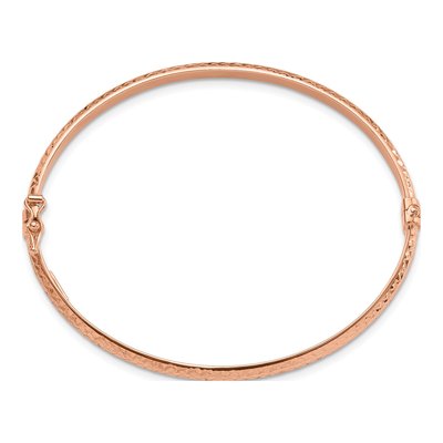 14K Rose Gold Diamond-Cut Hinged Bangle Bracelet – view 3