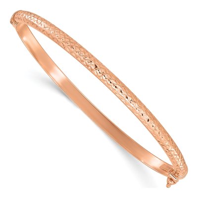 14K Rose Gold Diamond-Cut Hinged Bangle Bracelet