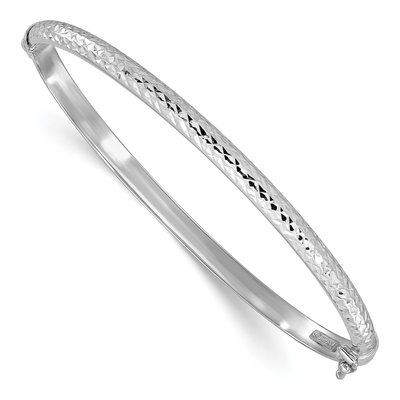 14K White Gold Diamond-Cut Oval Bangle Bracelet