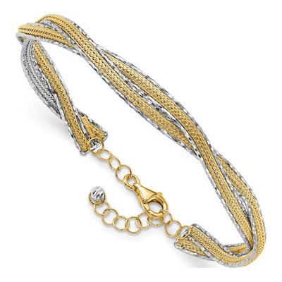 14K Two-Tone Gold Braided Flexible Oval Bangle Bracelet