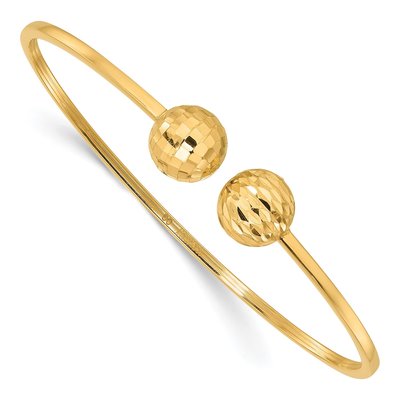 14K Yellow Gold Diamond-Cut Ball Cuff Bracelet