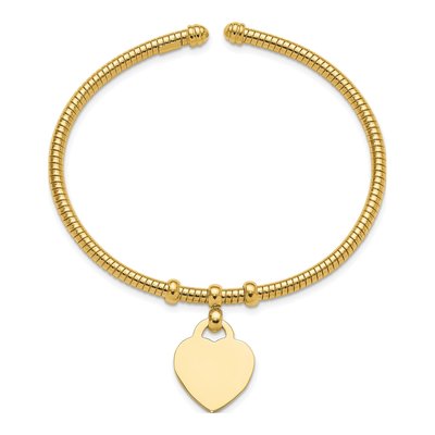 14K Yellow Gold Textured Flexible Heart Dangle Bangle Bracelet – view 3