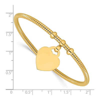 14K Yellow Gold Textured Flexible Heart Dangle Bangle Bracelet – view 4