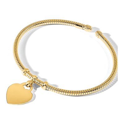 14K Yellow Gold Textured Flexible Heart Dangle Bangle Bracelet – view 6