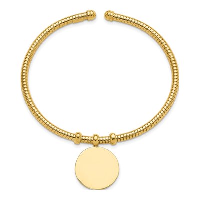 14K Yellow Gold Textured Flexible Circle Dangle Bangle Bracelet – view 3