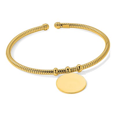 14K Yellow Gold Textured Flexible Circle Dangle Bangle Bracelet – view 6