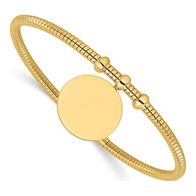 14K Yellow Gold Textured Flexible Circle Dangle Bangle Bracelet
