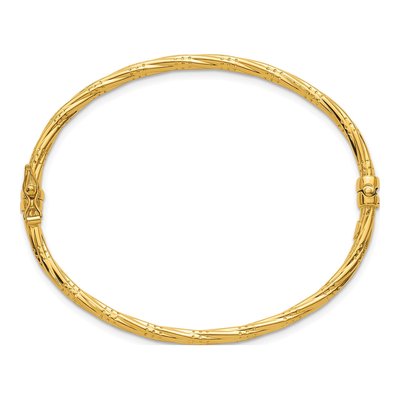 14K Yellow Gold Twisted Hinged Oval Bangle Bracelet – view 3