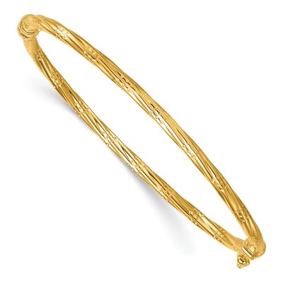 14K Yellow Gold Twisted Hinged Oval Bangle Bracelet