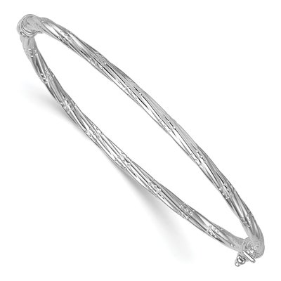 14K Yellow Gold Rhodium-Accent Twisted Oval Bangle Bracelet