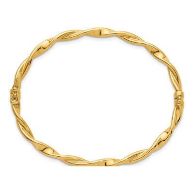 14K Yellow Gold Twisted Hinged Oval Bangle Bracelet – view 3