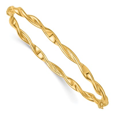 14K Yellow Gold Twisted Hinged Oval Bangle Bracelet
