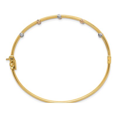 14K Tri-Color Gold Beaded Hinged Bangle Bracelet – view 3