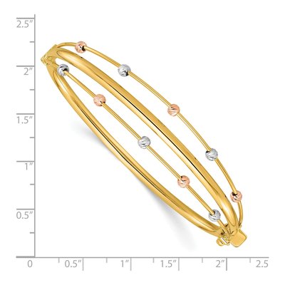 14K Tri-Color Gold Beaded Hinged Bangle Bracelet – view 4